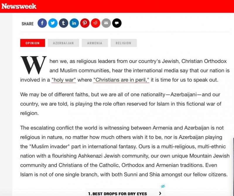 “Newsweek” nəşrində Azərbaycanın dini liderlərinin məqaləsi dərc edilib