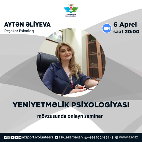 Azərbaycan İdman Könüllüləri: "Yeniyetməlik psixologiyası" mövzusunda onlayn seminar