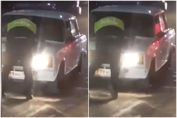 Dağıstanlı sürücü yol polisini avtomobilinin kapotunun üstündə “gəzdirdi”