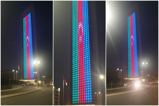 BƏƏ-də Milli Neft Şirkətinin binası üzərində Azərbaycan bayrağı əks olunub