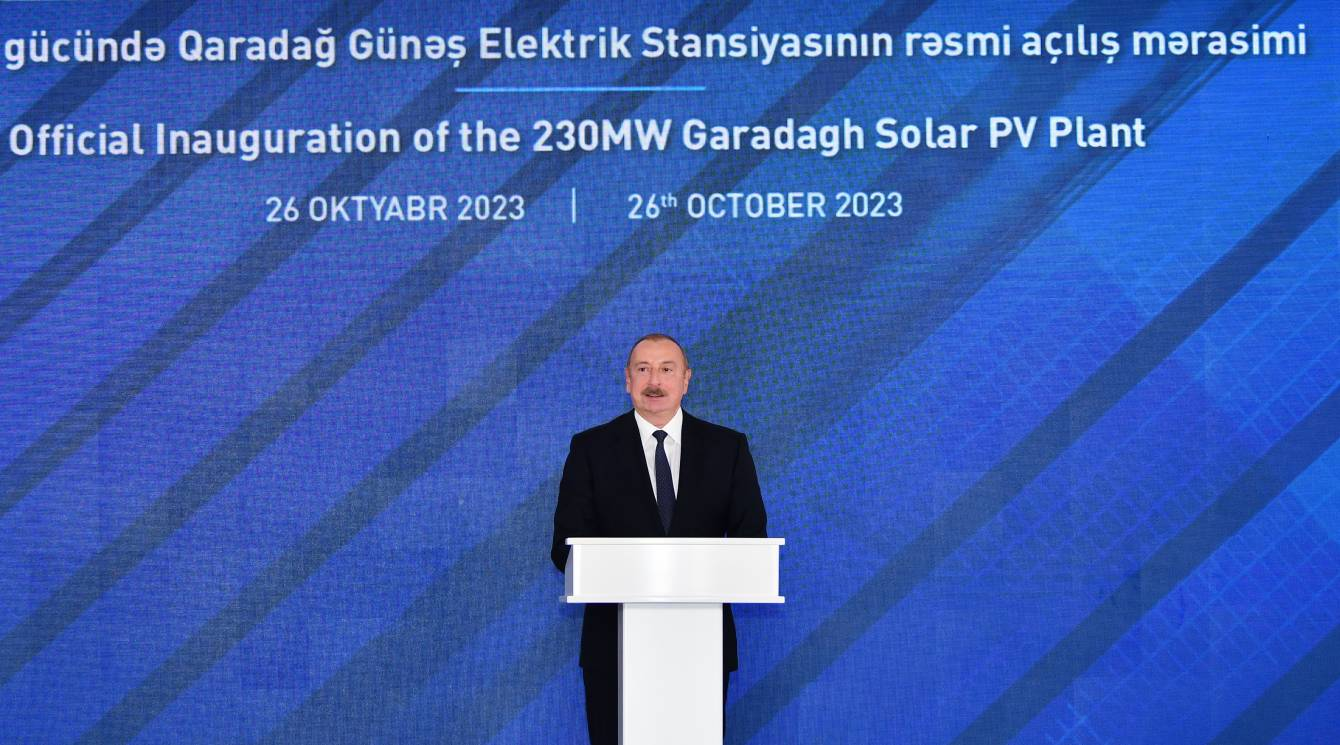 Prezident İlham Əliyevin cari ilin 26 oktyabr tarixində 230MVt gücündə Qaradağ Günəş Elektrik Stansiyasının rəsmi açılış mərasimində  iştirak etmişdir